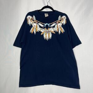 Vintage Cal Cru Native American Graphic Navy Blue T-Shirt Men's Size XL